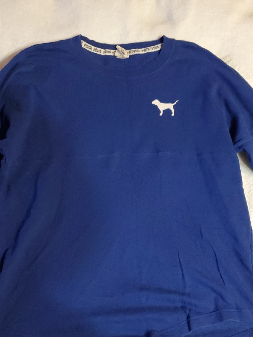 Victoria's Secret PINK Royal Blue Shirt with White Lettering Sz. M - Picture 3 of 4